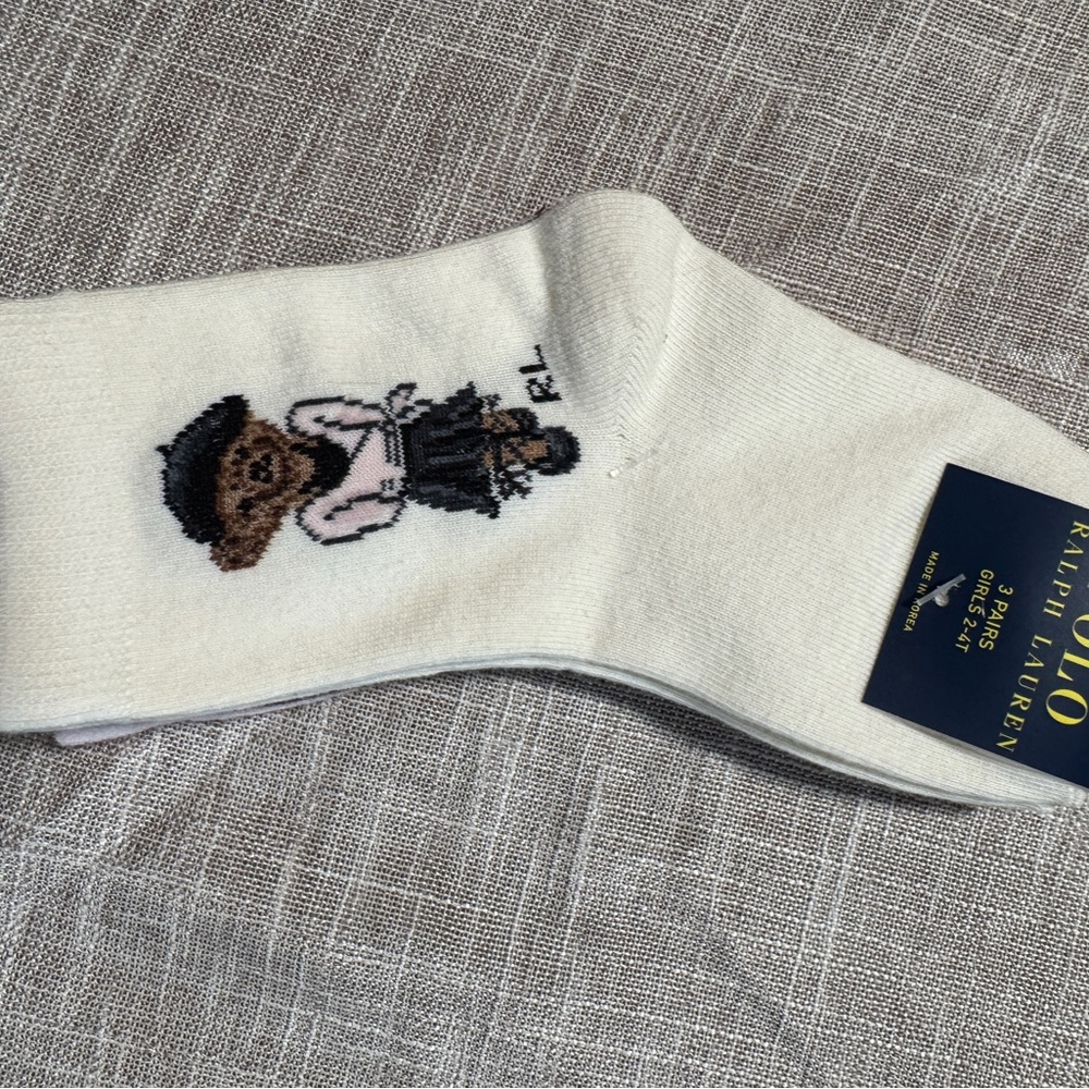 Polo Ralph Lauren Girls Socks 3 Pack Size 2 - 4T Ballerina Bear